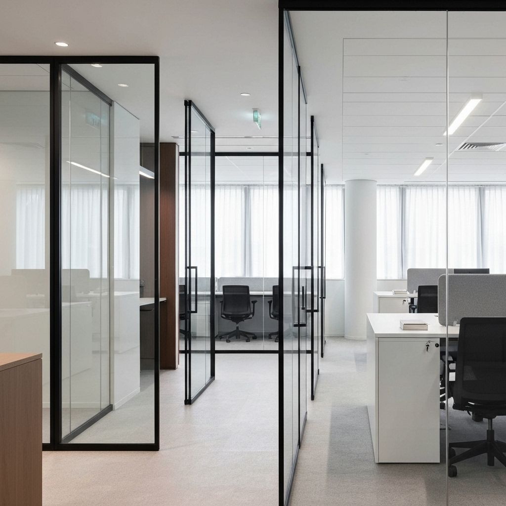 Oficina con separadores de cristal