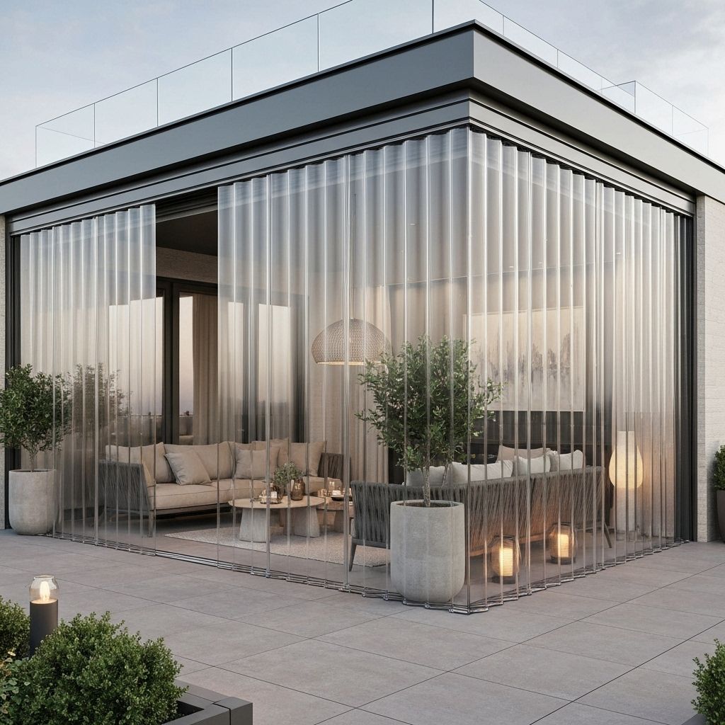 Terraza protegida con cortinas de cristal